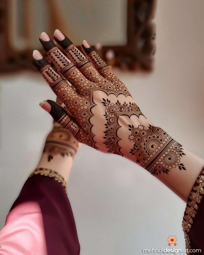 60+ Modern Full Hand Mehndi Design for a Trendy Look 18