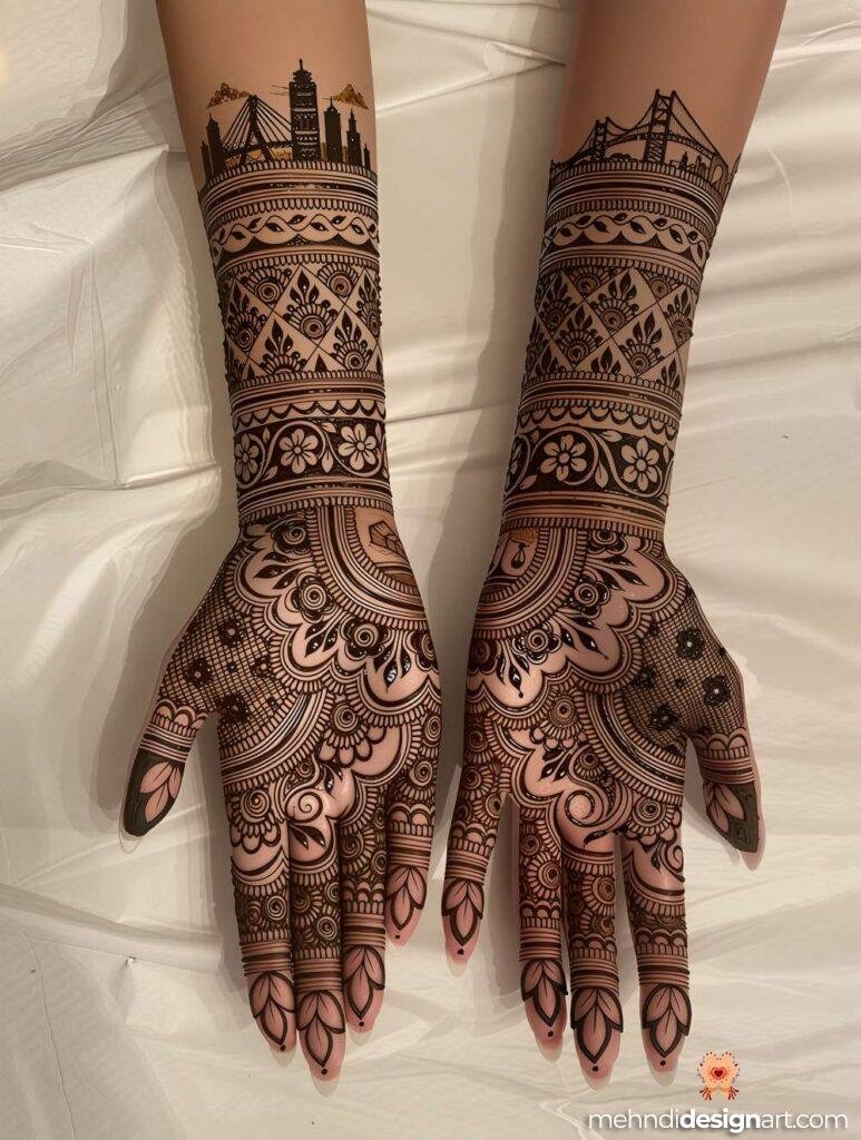 60+ Modern Full Hand Mehndi Design for a Trendy Look 36