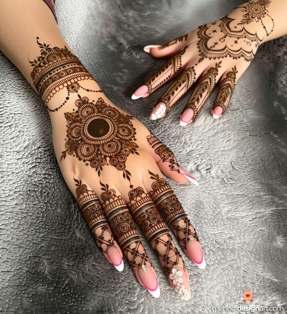 60+ Modern Full Hand Mehndi Design for a Trendy Look 38