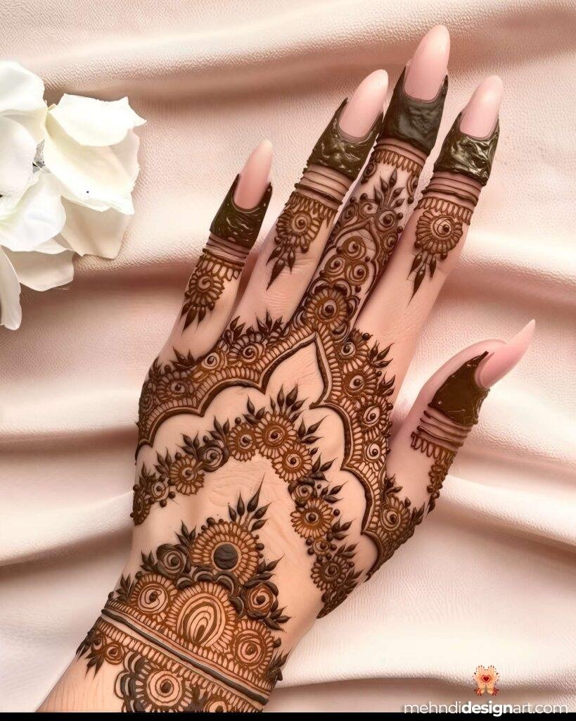 60+ Modern Full Hand Mehndi Design for a Trendy Look 39