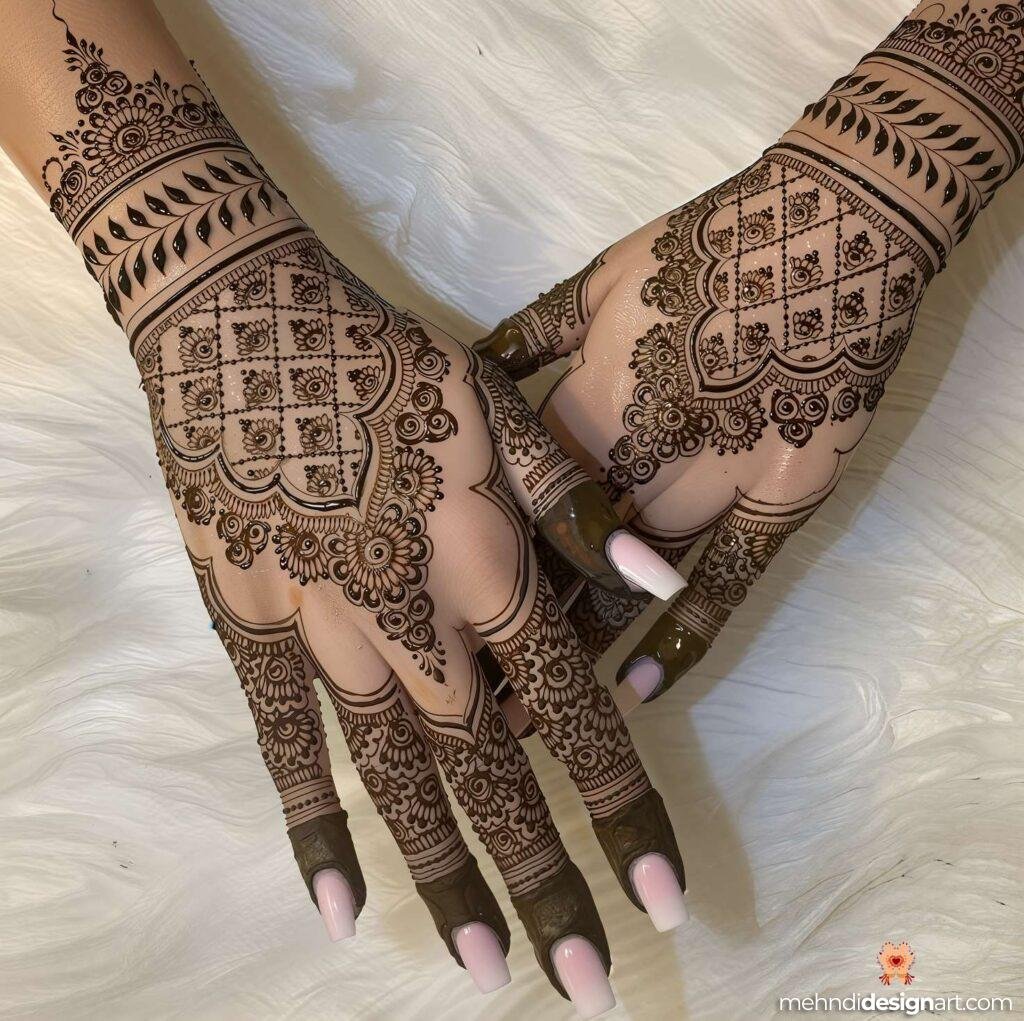 60+ Modern Full Hand Mehndi Design for a Trendy Look 43