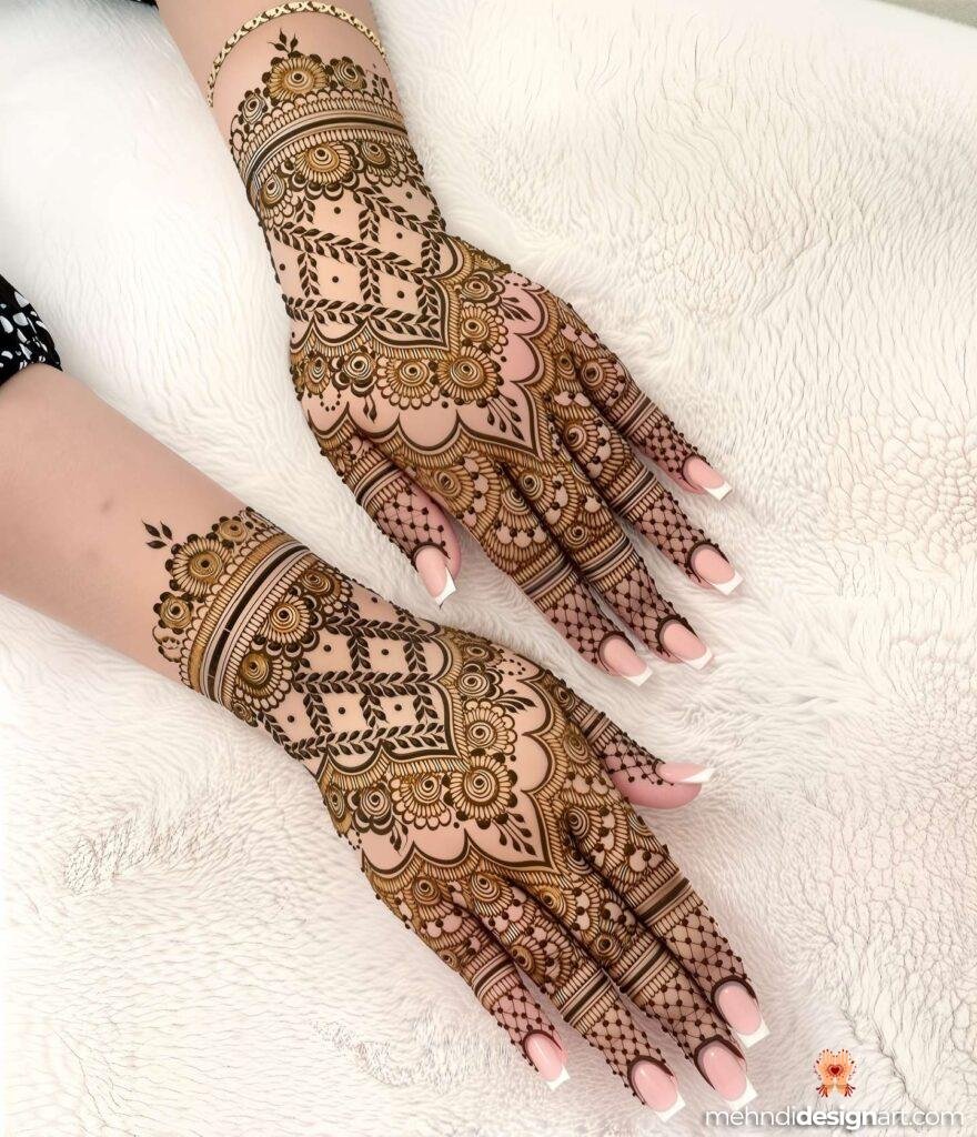 60+ Modern Full Hand Mehndi Design for a Trendy Look 44