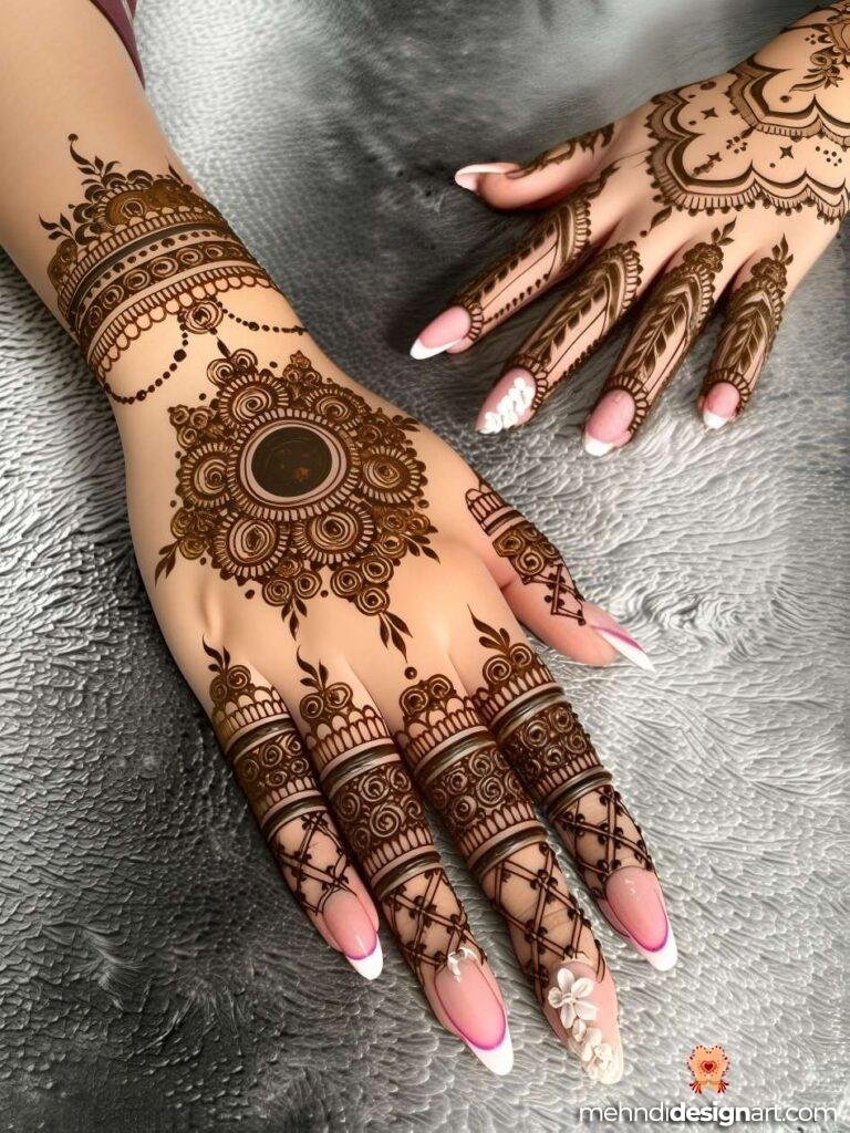 60+ Modern Full Hand Mehndi Design for a Trendy Look 46