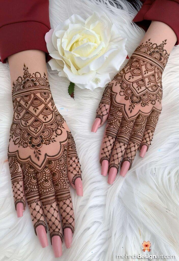 60+ Modern Full Hand Mehndi Design for a Trendy Look 49