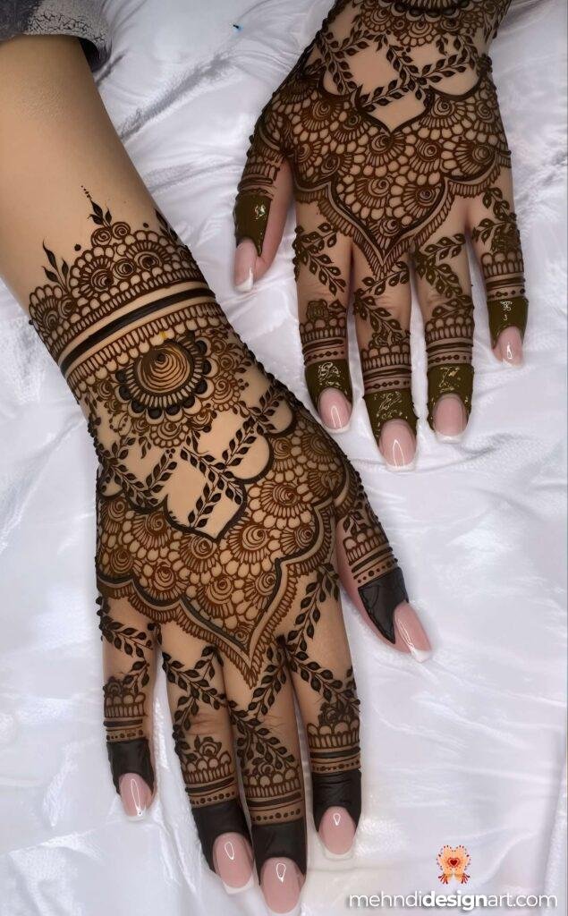 60+ Modern Full Hand Mehndi Design for a Trendy Look 53