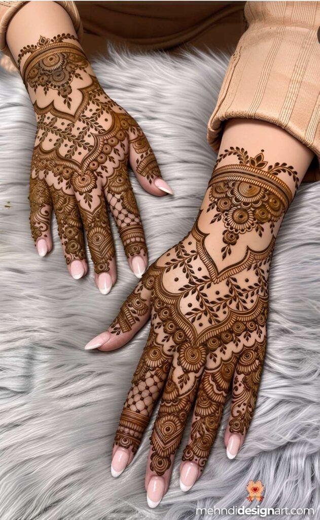 60+ Modern Full Hand Mehndi Design for a Trendy Look 54