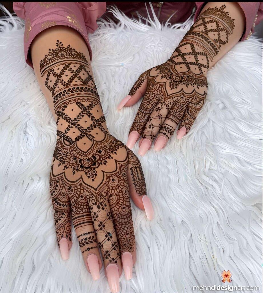60+ Modern Full Hand Mehndi Design for a Trendy Look 55