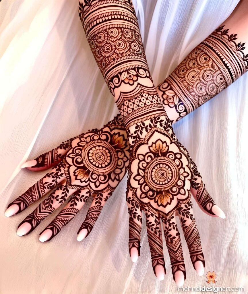 60+ Modern Full Hand Mehndi Design for a Trendy Look 59