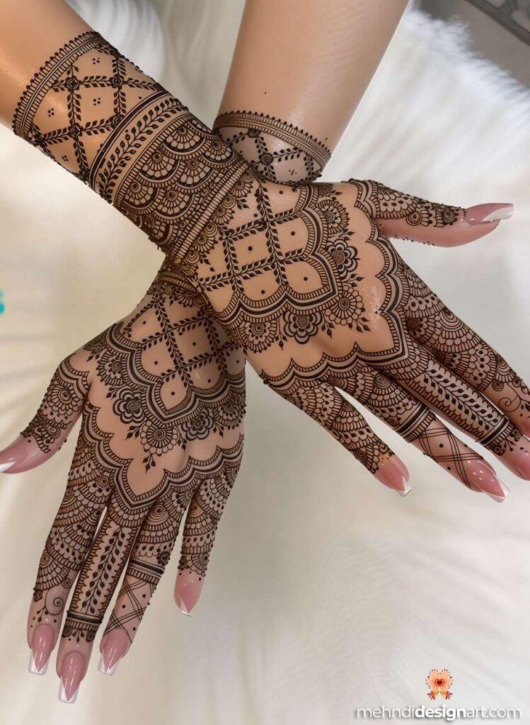 60+ Modern Full Hand Mehndi Design for a Trendy Look 62