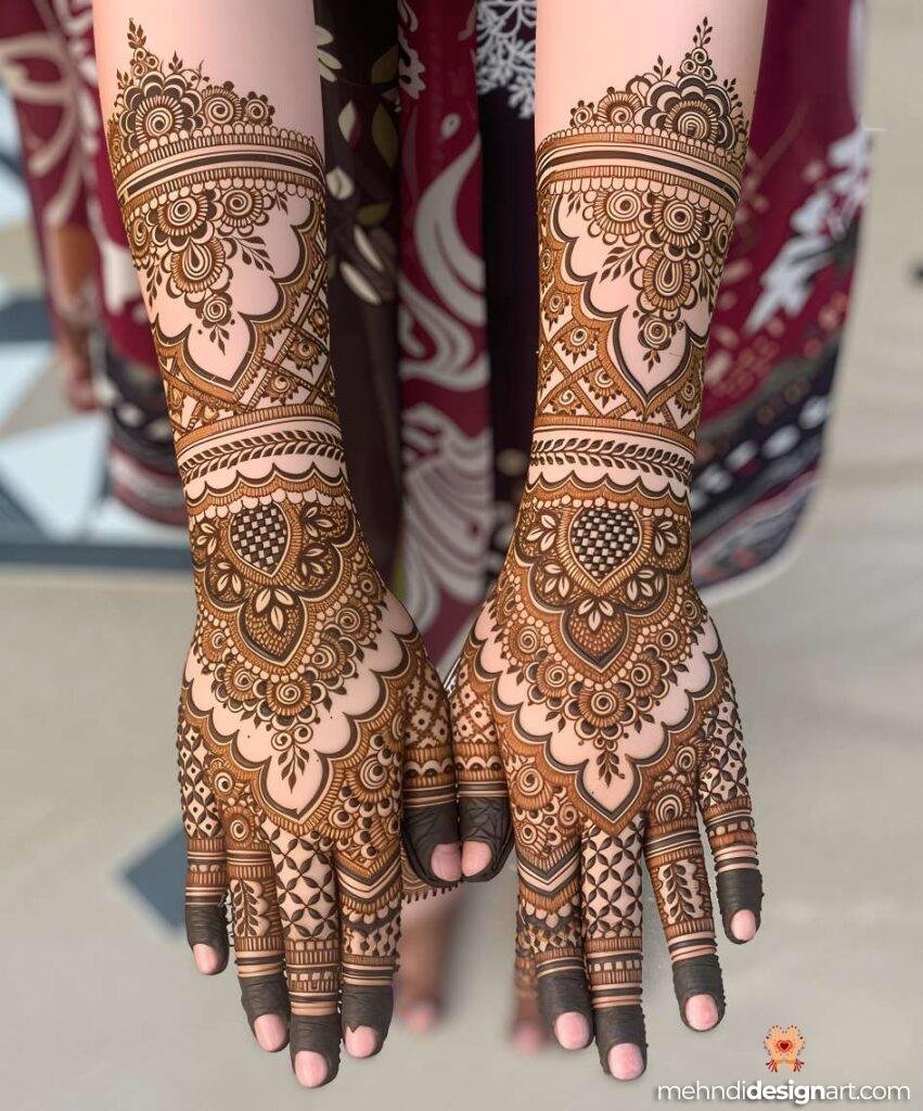 60+ Modern Full Hand Mehndi Design for a Trendy Look 63