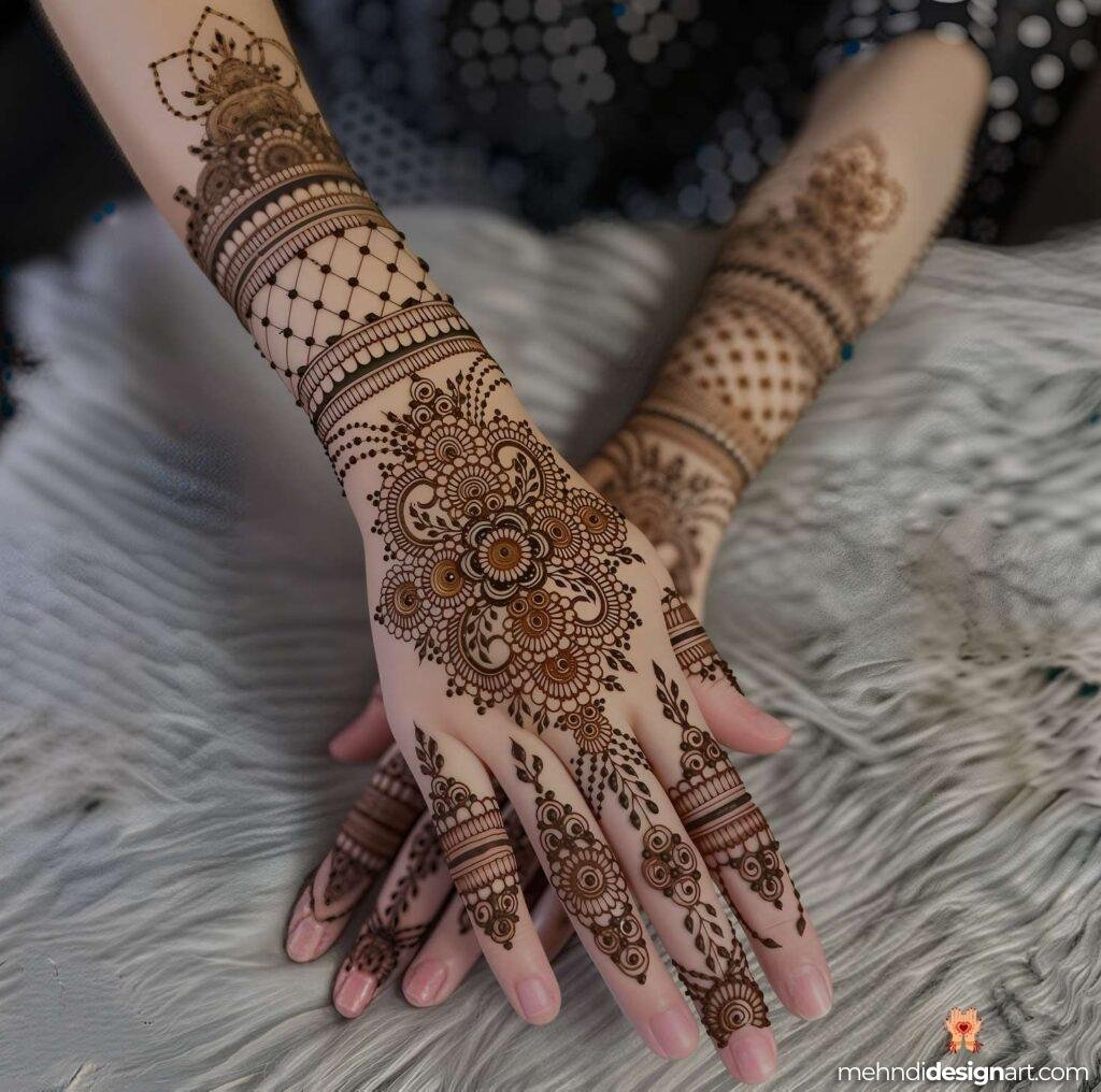 60+ Modern Full Hand Mehndi Design for a Trendy Look 65
