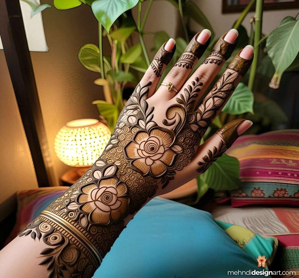 30+ Stunning Flower Stylish Back Hand Mehndi Design for Every Occasion 18