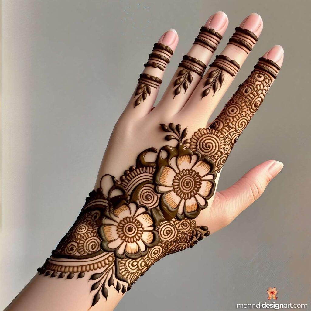 30+ Stunning Flower Stylish Back Hand Mehndi Design for Every Occasion 28