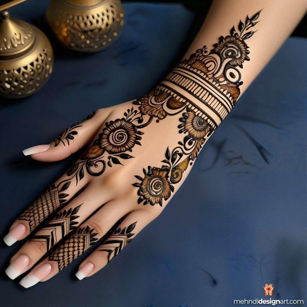 30+ Stunning Flower Stylish Back Hand Mehndi Design for Every Occasion 29