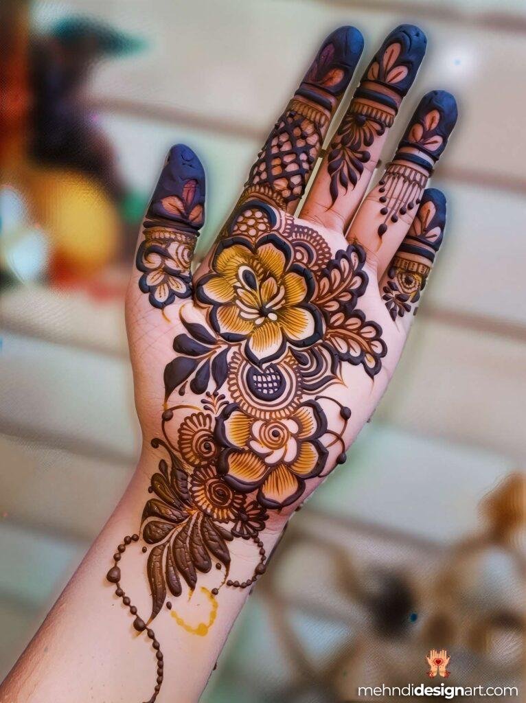 30+ Stunning Flower Stylish Back Hand Mehndi Design for Every Occasion 9