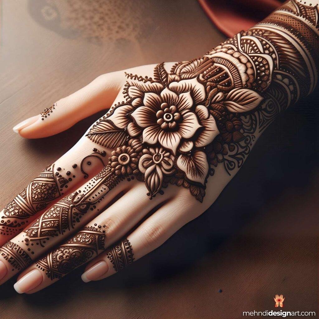 30+ Stunning Flower Stylish Back Hand Mehndi Design for Every Occasion 32 flower stylish back hand mehndi design